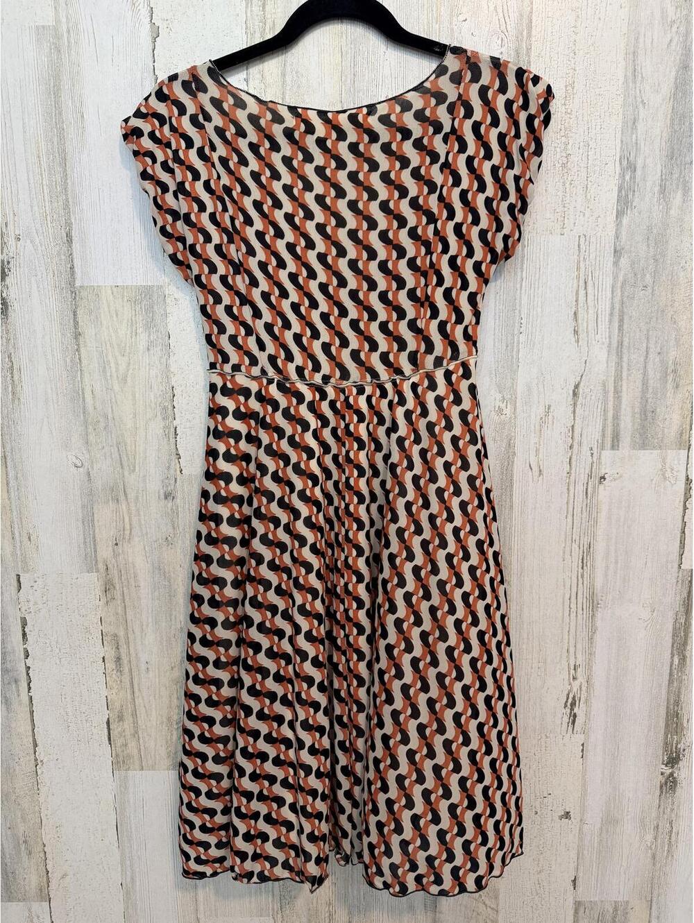 Max Studio Women's XS Dress Midi V-Neck Retro Print Empire Waist Orange Black - Picture 4 of 12